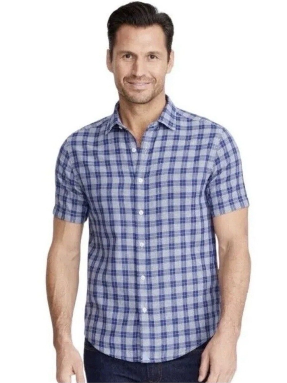 UNTUCKit Men’s Zuccardi Short-Sleeve Double Gauze Button Down XXL Blue Plaid